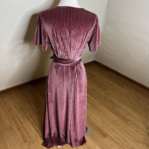 Baltic Born Maxi Dress Large Andi Ribbed Velvet Wrap Short Sleeve Dark Rose - Picture 11 of 11